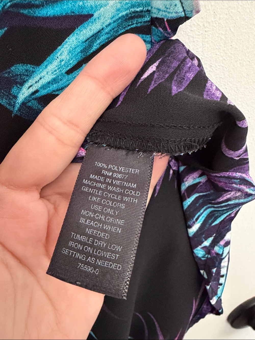 Worthington Black Sleeveless Top with Teal, Purple & Pink Leaf Print - Picture 8 of 10